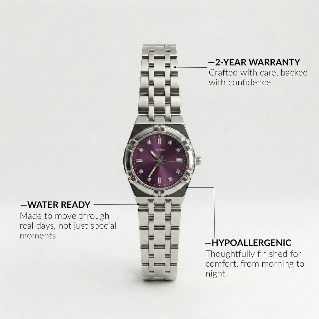 The Elara Watch - Silver Plum