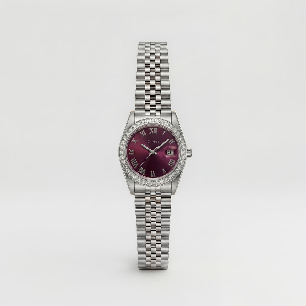 The Luna Watch - Diamond Silver Plum