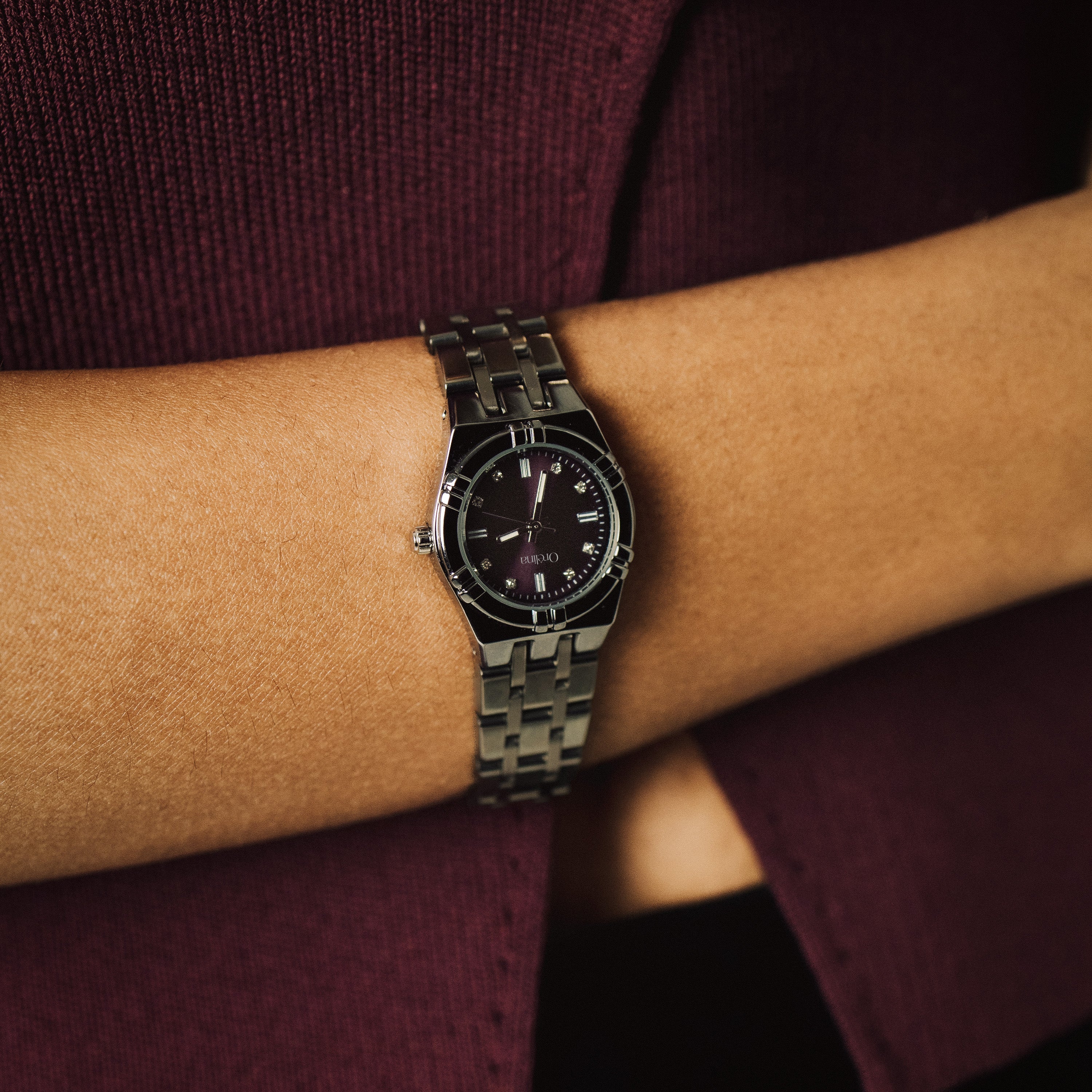 The Elara Watch - Silver Plum